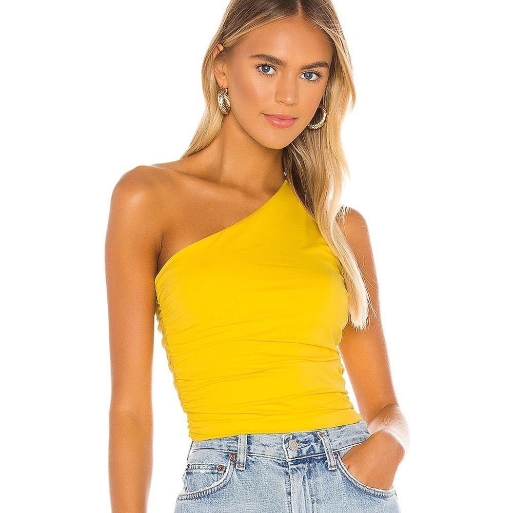 Superdown Yellow Asymmetrical Crop Top Anna One Shoulder Ruched Crop Top